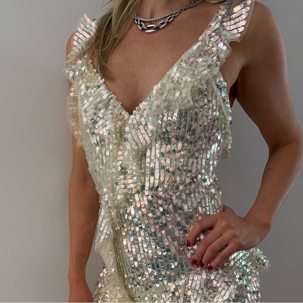 Needle & Thread Ivory Sequin Dress